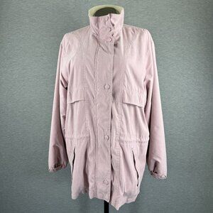 Cabelas Womens Lavender Windbreaker Jacket Vented Back High Neck Snap Zip XL Reg